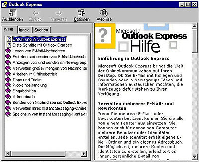 Hilfe von Outlook Express